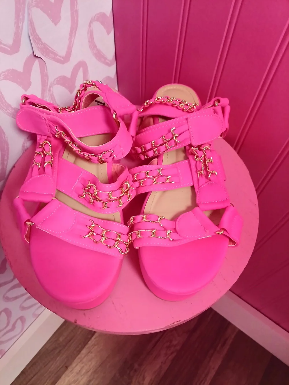 Women's Bright Pink Chain-Trim Sandals